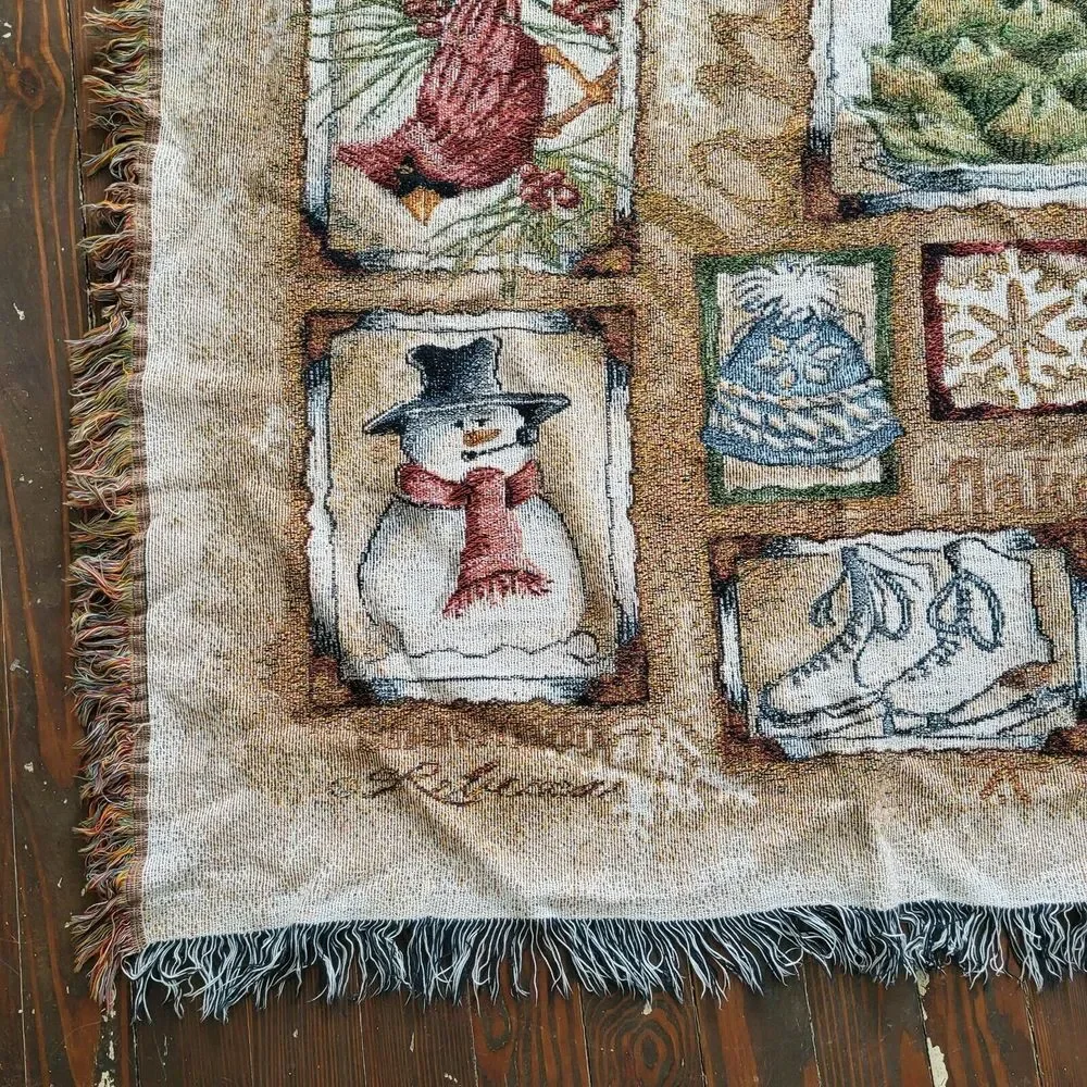 Winter Holiday Throw Blanket Fringe Cardinal Snowman Cocoa Snow‎ Skate 46